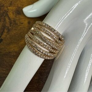 Clear CZ Pave Multi-Row Gold Plated Ring Size 9